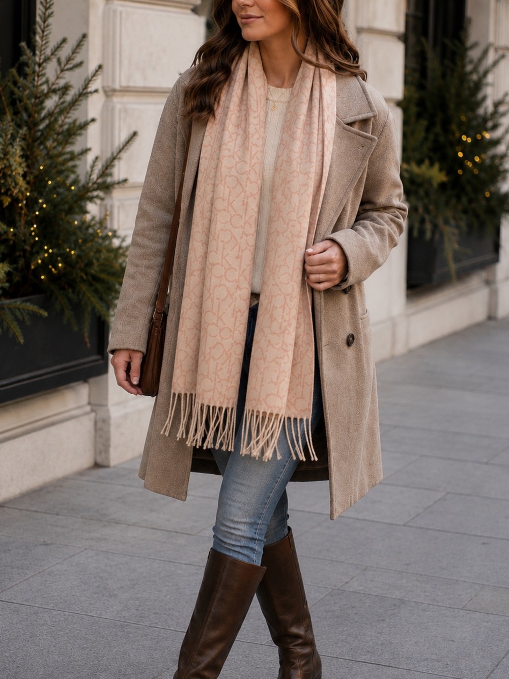 Calvin Klein Light Pink Logo Scarf with Fringe